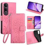 For vivo V50 Lite 5G Tree & Deer Embossed Leather Phone Case(Pink)