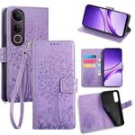 For vivo V50 Lite 5G Tree & Deer Embossed Leather Phone Case(Purple)