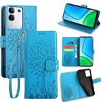 For vivo Y29 4G Global Tree & Deer Embossed Leather Phone Case(Blue)