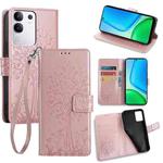 For vivo Y29 4G Global Tree & Deer Embossed Leather Phone Case(Rose Gold)