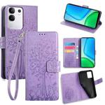 For vivo Y29 4G Global Tree & Deer Embossed Leather Phone Case(Purple)