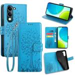 For vivo Y29s 5G / Y04 4G Tree & Deer Embossed Leather Phone Case(Blue)