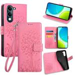 For vivo Y29s 5G / Y04 4G Tree & Deer Embossed Leather Phone Case(Pink)
