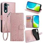 For vivo Y29s 5G / Y04 4G Tree & Deer Embossed Leather Phone Case(Rose Gold)