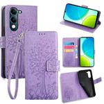 For vivo Y29s 5G / Y04 4G Tree & Deer Embossed Leather Phone Case(Purple)