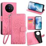 For vivo X200s Tree & Deer Embossed Leather Phone Case(Pink)