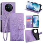 For vivo X200s Tree & Deer Embossed Leather Phone Case(Purple)