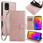 For Alcatel 1B 2022 Tree & Deer Embossed Leather Phone Case(Rose Gold)