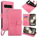 For Google Pixel 7 Pro Tree & Deer Embossed Leather Phone Case(Pink)