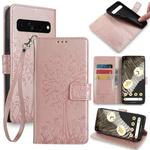 For Google Pixel 7 Pro Tree & Deer Embossed Leather Phone Case(Rose Gold)