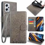 For Xiaomi  Redmi Note 11T Pro 5G Tree & Deer Embossed Leather Phone Case(Grey)