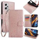 For Xiaomi  Redmi Note 11T Pro 5G Tree & Deer Embossed Leather Phone Case(Rose Gold)