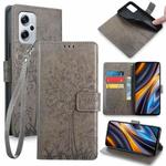 For Xiaomi  Redmi Note 11T Pro+ 5G Tree & Deer Embossed Leather Phone Case(Grey)