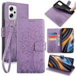 For Xiaomi  Redmi Note 11T Pro+ 5G Tree & Deer Embossed Leather Phone Case(Purple)
