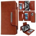 For iPhone 15 Pro Multifunctional Seven Cards Wallet Leather Phone Case(Brown)