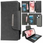 For iPhone 15 Plus Multifunctional 7-Card Wallet Leather Phone Case(Grey)