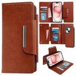 For iPhone 15 Multifunctional Seven Cards Wallet Leather Phone Case(Brown)