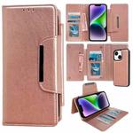 For iPhone 14 Multifunctional Seven Cards Wallet Leather Phone Case(Rose Gold)