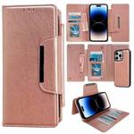 For iPhone 14 Pro Max Multifunctional Seven Cards Wallet Leather Phone Case(Rose Gold)