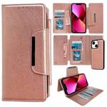 For iPhone 13 Multifunctional 7-Card Wallet Leather Phone Case(Rose Gold)