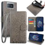 For Asus Zenfone 8 Flip Tree & Deer Embossed Leather Phone Case(Grey)
