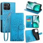 For Honor X8c 4G Tree & Deer Embossed Leather Phone Case(Blue)