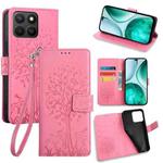 For Honor X8c 4G Tree & Deer Embossed Leather Phone Case(Pink)