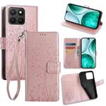 For Honor X8c 4G Tree & Deer Embossed Leather Phone Case(Rose Gold)