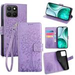 For Honor X8c 4G Tree & Deer Embossed Leather Phone Case(Purple)