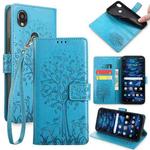 For Kyocera Digno SX3-KYG02 Tree & Deer Embossed Leather Phone Case(Blue)