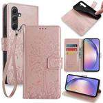 For Samsung Galaxy A54 5G Tree & Deer Embossed Leather Phone Case(Rose Gold)