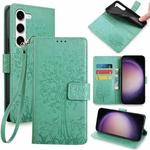 For Samsung Galaxy S23 5G Tree & Deer Embossed Leather Phone Case(Green)