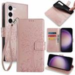 For Samsung Galaxy S23 5G Tree & Deer Embossed Leather Phone Case(Rose Gold)