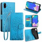 For Samsung Galaxy F06 5G Tree & Deer Embossed Leather Phone Case(Blue)