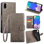 For Samsung Galaxy F06 5G Tree & Deer Embossed Leather Phone Case(Grey)