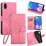 For Samsung Galaxy F06 5G Tree & Deer Embossed Leather Phone Case(Pink)