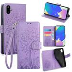 For Samsung Galaxy F06 5G Tree & Deer Embossed Leather Phone Case(Purple)