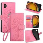 For Samsung Galaxy XCover 7 Pro 5G Tree & Deer Embossed Leather Phone Case(Pink)