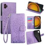 For Samsung Galaxy XCover 7 Pro 5G Tree & Deer Embossed Leather Phone Case(Purple)