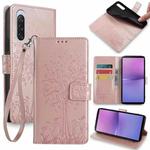 For Sony Xperia 10 V Tree & Deer Embossed Leather Phone Case(Rose Gold)