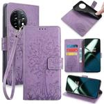 For OnePlus 11 Tree & Deer Embossed Leather Phone Case(Purple)