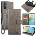 For ZTE Axon 40 Lite 4G Tree & Deer Embossed Leather Phone Case(Grey)