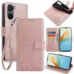 For ZTE Axon 40 Lite 4G Tree & Deer Embossed Leather Phone Case(Rose Gold)