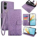 For ZTE Axon 40 Lite 4G Tree & Deer Embossed Leather Phone Case(Purple)