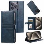 For iPhone 15 Pro Simple 6-Card Wallet Leather Phone Case(Navy Blue)