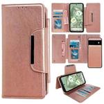 For Google Pixel 6a Multifunctional 7-Card Wallet Leather Phone Case(Rose Gold)