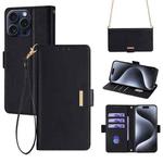 For iPhone 15 Pro Crossbody Chain Leather Phone Case(Black)