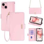 For iPhone 15 Plus Crossbody Chain Leather Phone Case(Pink)