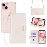 For iPhone 15 Plus Crossbody Chain Leather Phone Case(White)