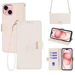 For iPhone 15 Crossbody Chain Leather Phone Case(White)